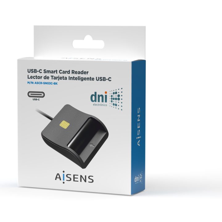 AISENS Smart Card Reader for DNI, USB-C, Black