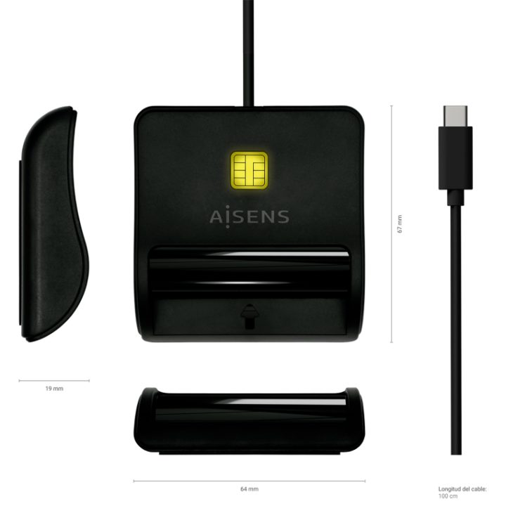 AISENS Smart Card Reader for DNI, USB-C, Black