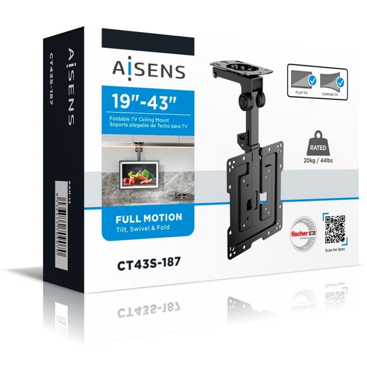 AISENS Swivel Ceiling Mount, Foldable for Monitor/TV 20kg 19-43, Black