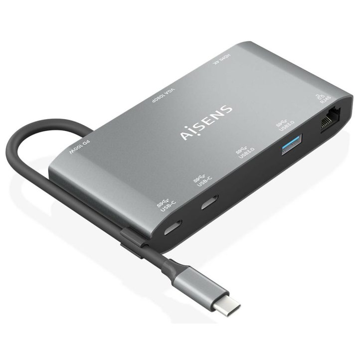 AISENS Dock USB-C 8 em 1, USB-C para 1xHDMI, 1xVGA, 1xRJ45, 2xUSB-A…