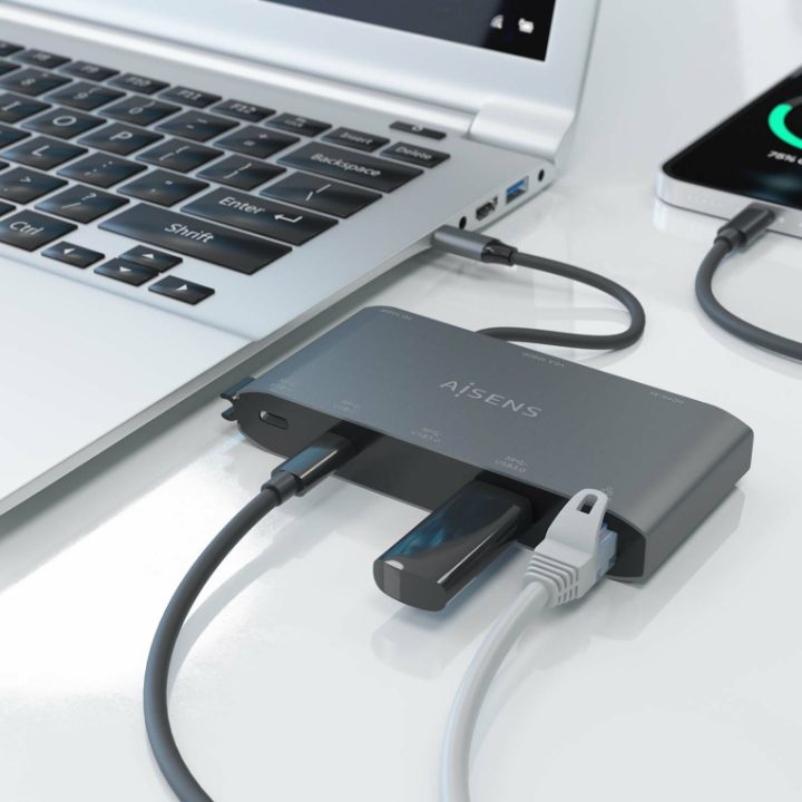 AISENS USB-C Dock 8 en 1, USB-C a 1xHDMI, 1xVGA, 1xRJ45, 2xUSB-A…