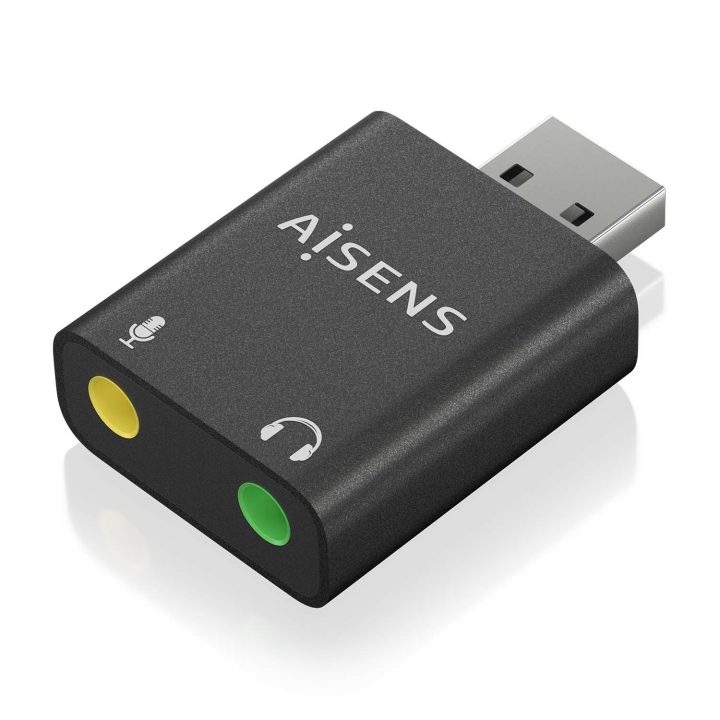 AISENS Conversor USB-A para Áudio 48KHz, USB-A/M-2xJack 3.5/H, Preto