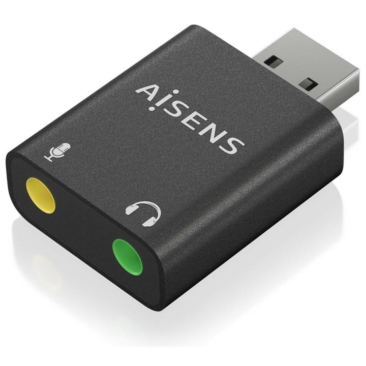 AISENS Conversor USB-A a Audio 48KHz, USB-A/M-2xJack 3.5/H, Negro