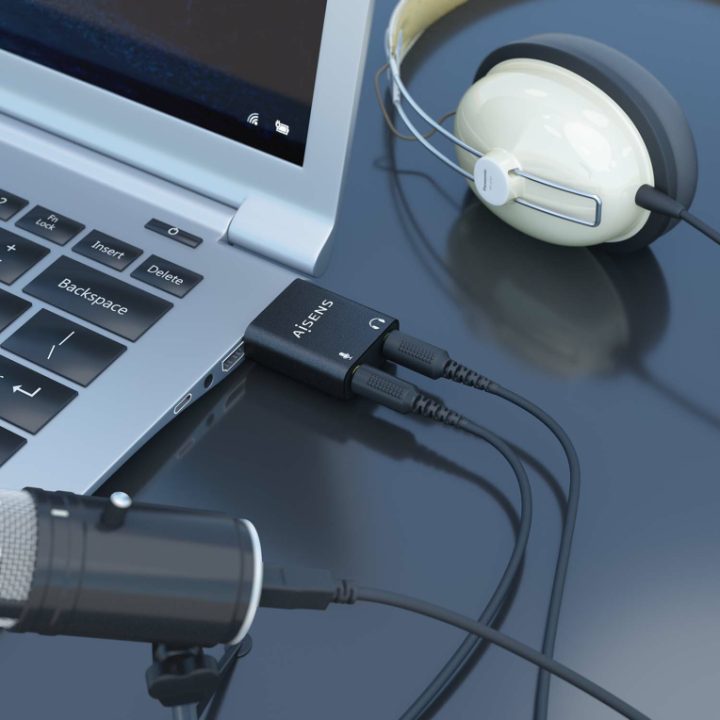 AISENS Conversor USB-A para Áudio 48KHz, USB-A/M-2xJack 3.5/H, Preto
