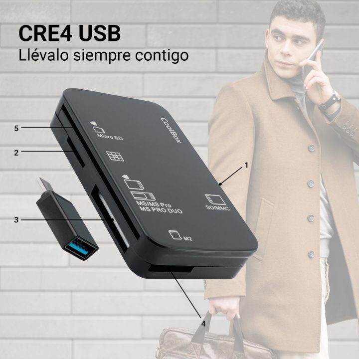 CoolBox EXTERNAL CARD READER CRE4 + DNIe READER + SIM + USB-C ADAPTER