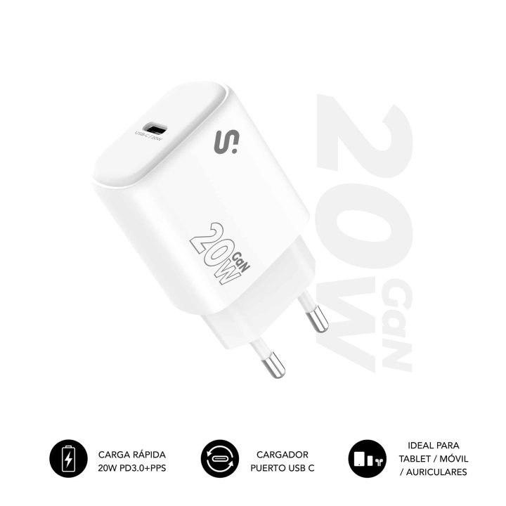 Subblim Cargador USB-C GaN 20W, Power Delivery 3.0 & PPS, Enchufe…