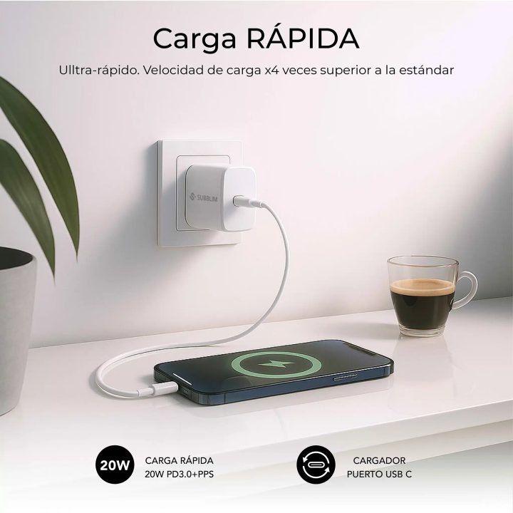 Subblim 20W GaN USB-C Charger, Power Delivery 3.0 & PPS, Fast Plug…