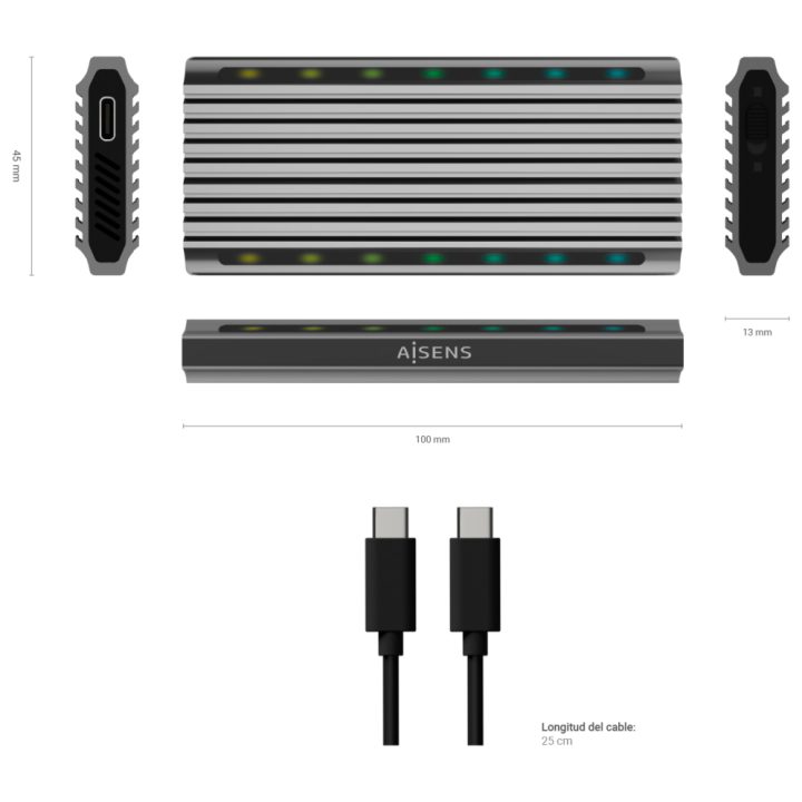 AISENS M.2 RGB Gaming External Enclosure ASM2-RGB011GR SATA/NVMe A…