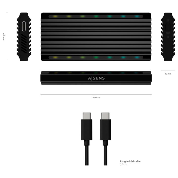 AISENS Caixa Externa M.2 RGB Gaming ASM2-RGB012B SATA/NVMe A USB3.1…