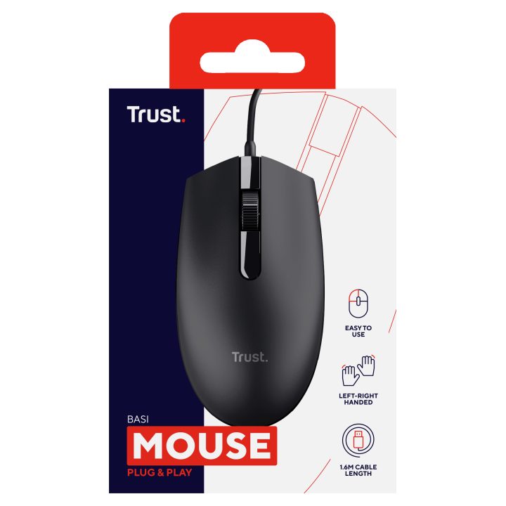 Trust Basi rato de escritório ambidestro USB tipo A óptico 1200 DPI