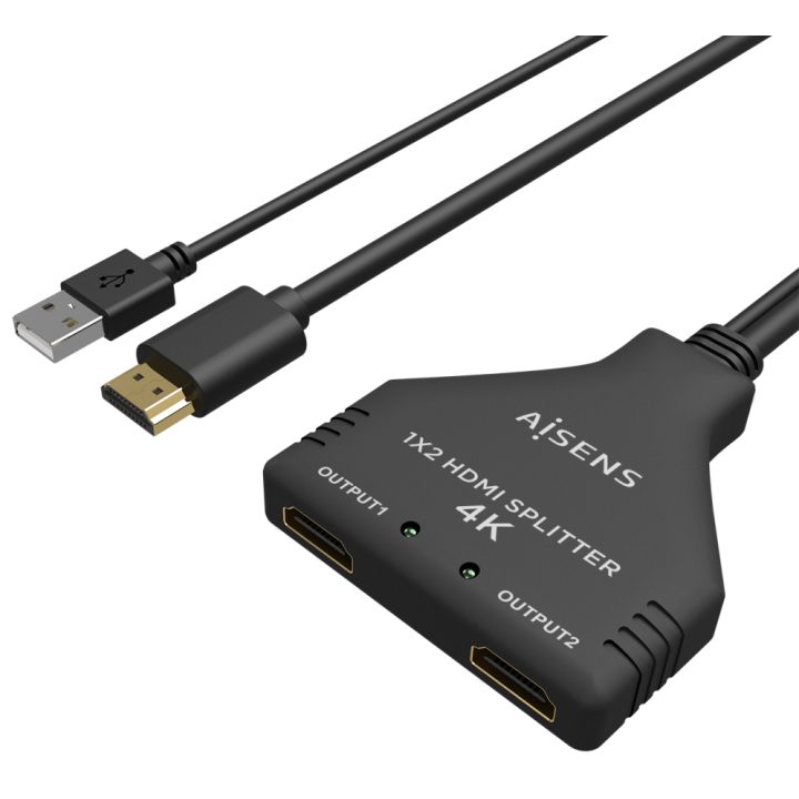 Duplicador HDMI AISENS 4K@30HZ 1×2 com Alimentação USB e Cabo, Preto…