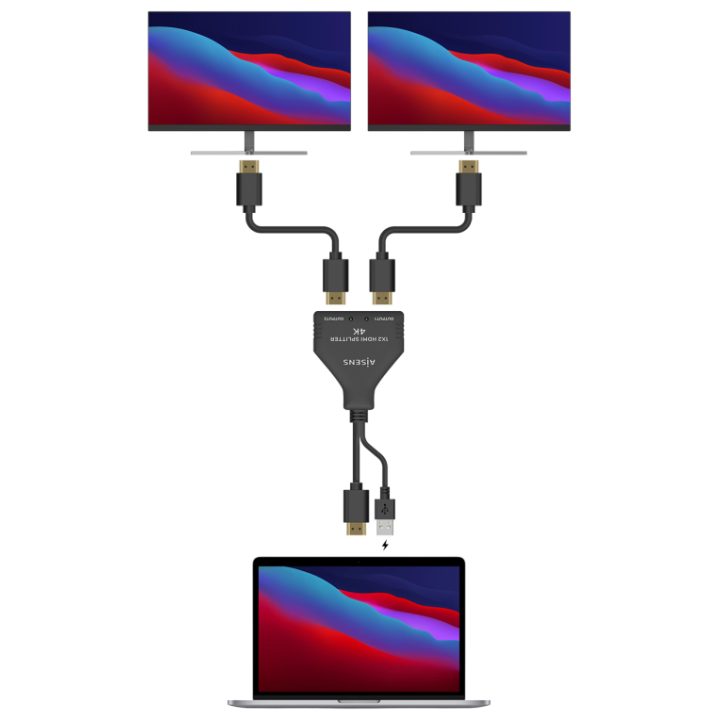 Duplicador HDMI AISENS 4K@30HZ 1×2 com Alimentação USB e Cabo, Preto…