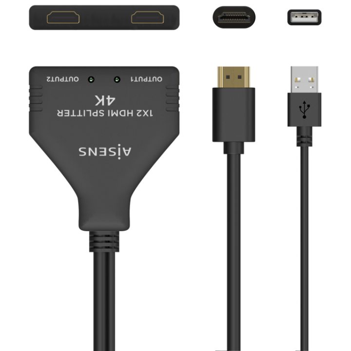 AISENS HDMI Splitter 4K@30HZ 1×2 with USB Power and Cable, Black, 30…