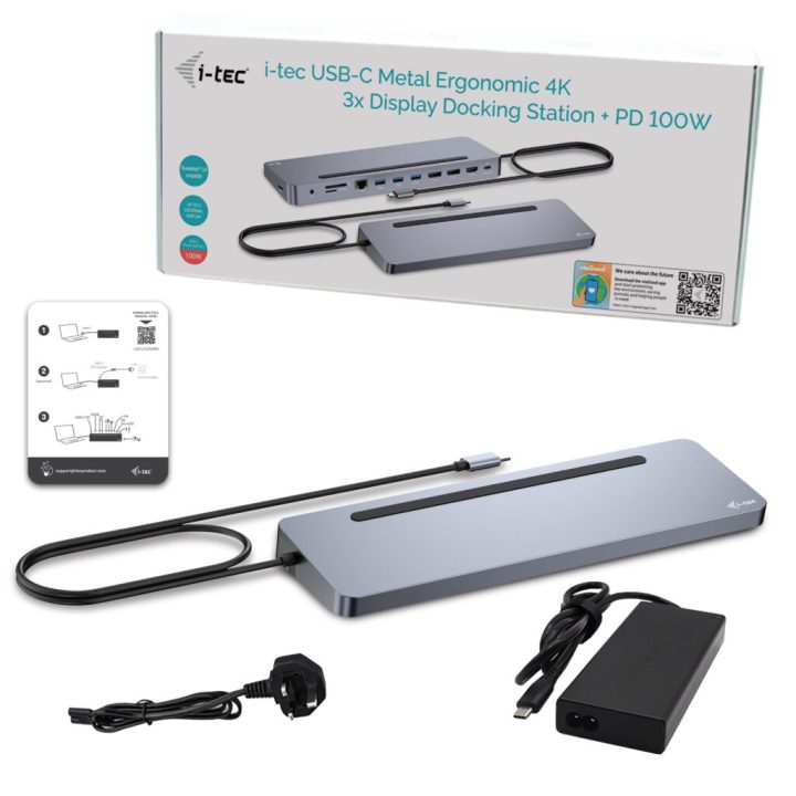 i-tec USB-C Metal Ergonomic 3x 4K Display Docking Station + Power…