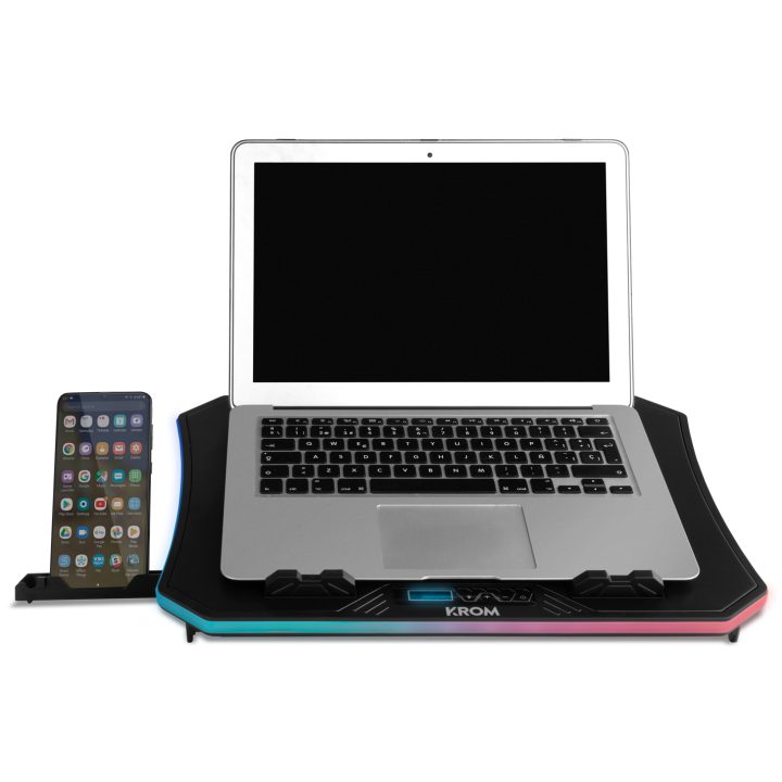 Krom laptop cooling pad up to 19". smartphone stand. 2 x USB hub. RGB…