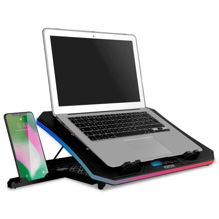 Krom laptop cooling pad up to 19". smartphone stand. 2 x USB hub. RGB…