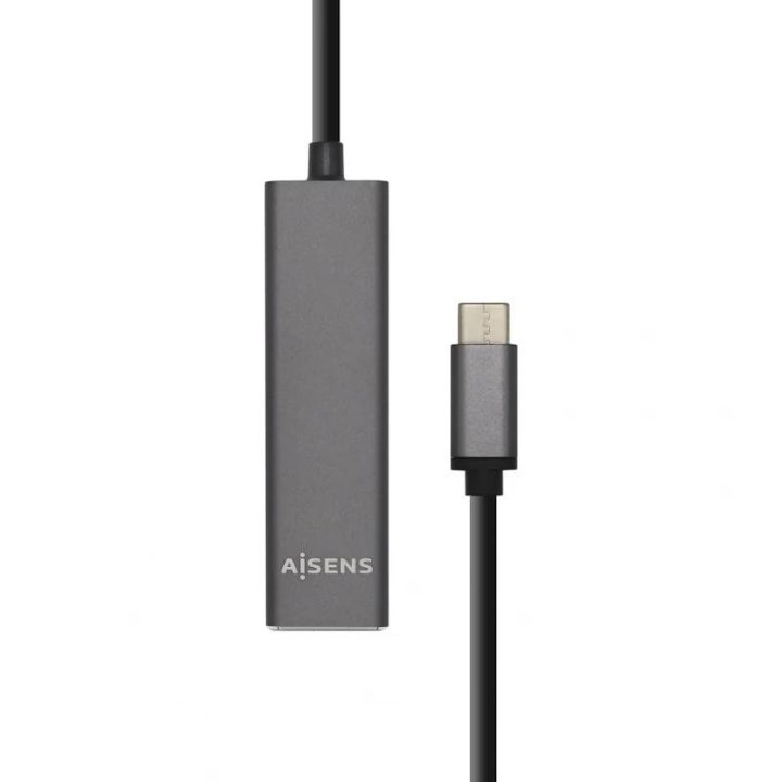 AISENS USB 3.1 USB-C Hub, USB-C/M - 4 x Type A/H, Gray, 15 cm