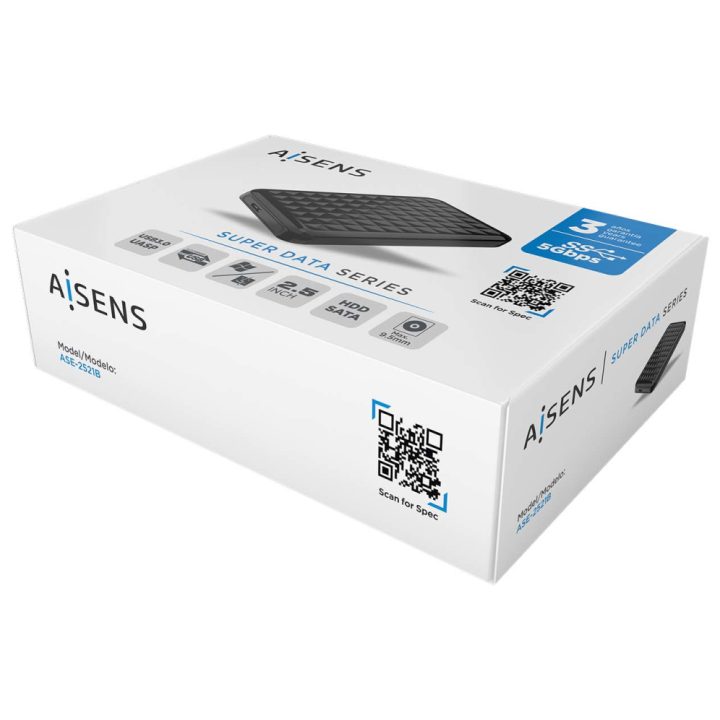AISENS Caixa Externa 2,5″ 9.5mm SATA a USB3.0/USB3.1 Gen1, Preta