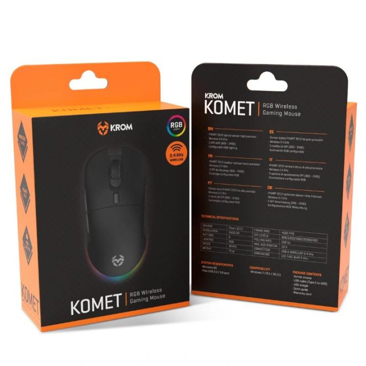 Krom Komet RGB Wireless Gaming Mouse Black (NXKROMKOMET)