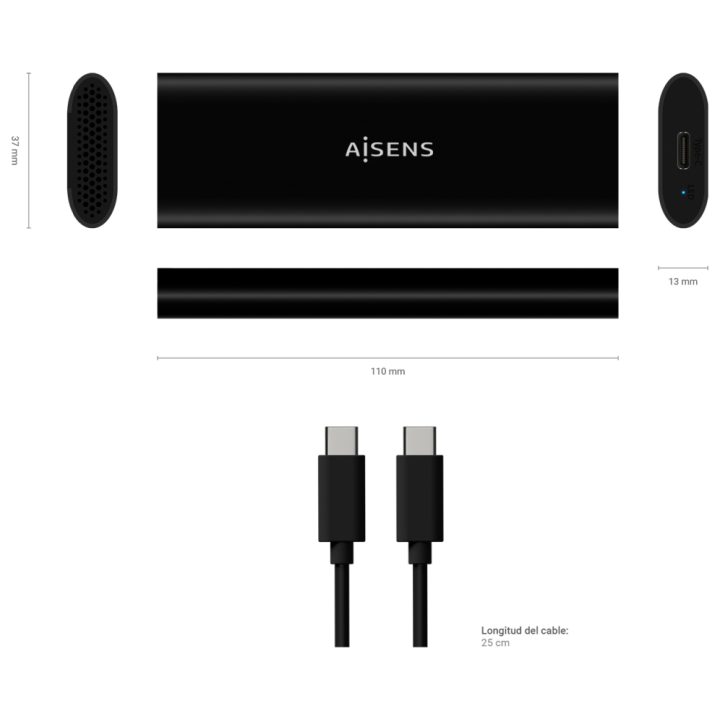 AISENS M.2 (NGFF) External Enclosure ASM2-014B SATA/NVMe A USB3.1…