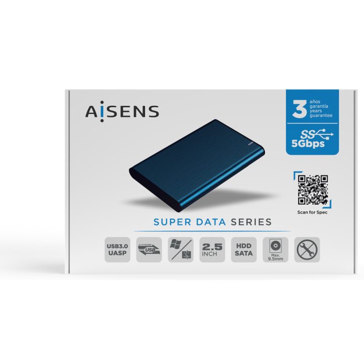 AISENS 2.5" External Enclosure ASE-2525PB 9.5 mm SATA to USB 3.0/USB…