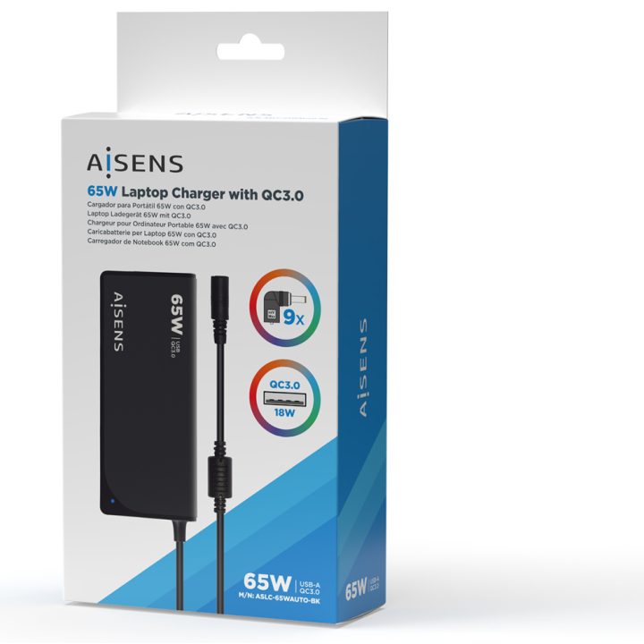 AISENS Carregador 65 W Automático Universal Multitensão Para Portátil…