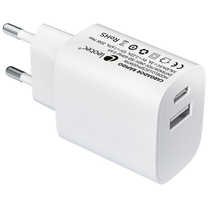 Leotec Carregador 20W 1xUSB-C PD + 1x USB-A Branco (LECSPH20W2W)
