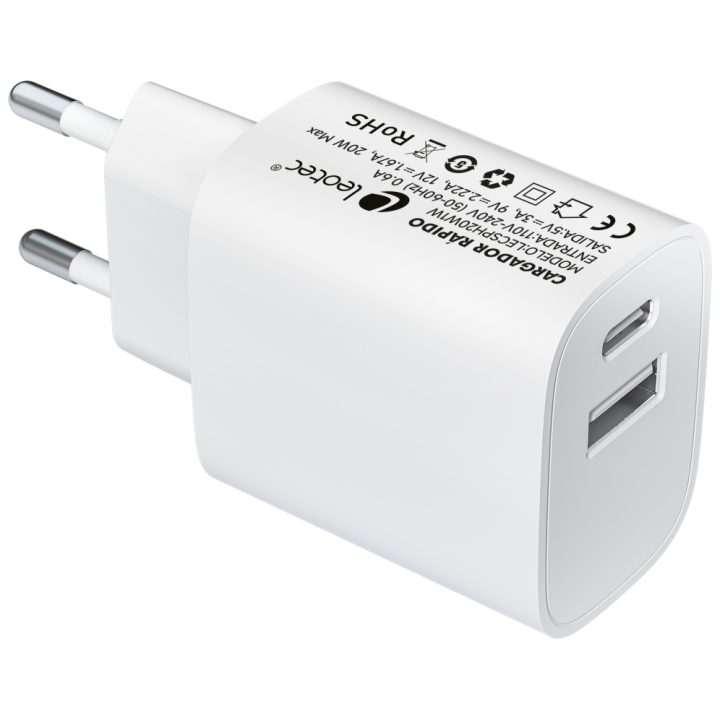 Leotec 20W Charger 1xUSB-C PD + 1x USB-A White (LECSPH20W2W)