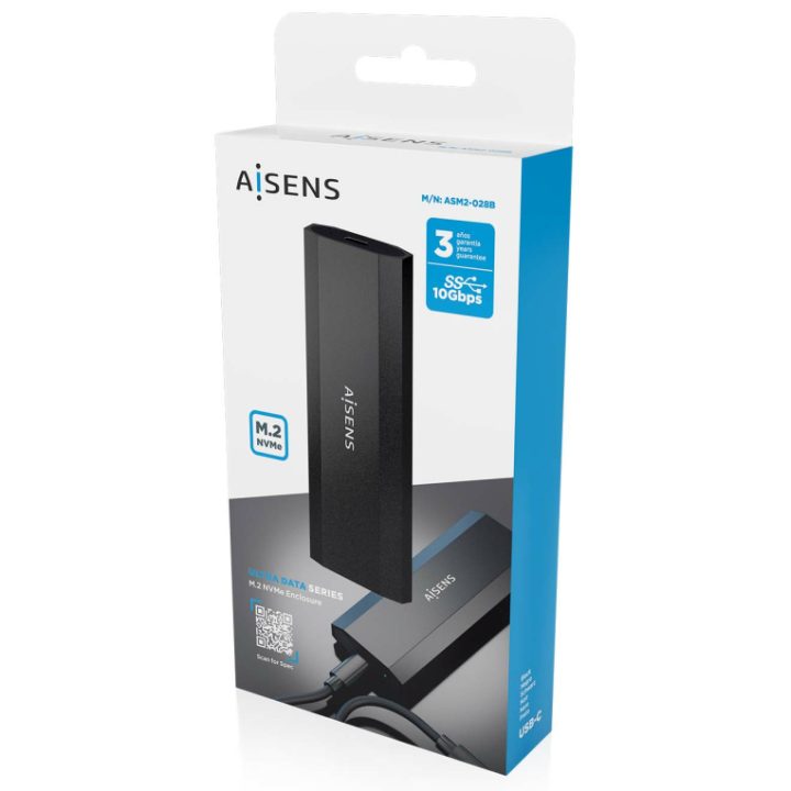 AISENS Caixa Externa M.2 (NGFF) ASM2-028B NVMe para USB3.2 Gen2, Preta