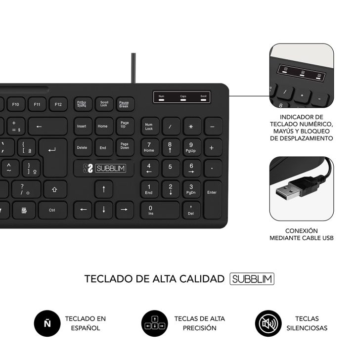 Subblim Ergonomic Keyboard and Mouse Combo Business Slim Silent Wired…