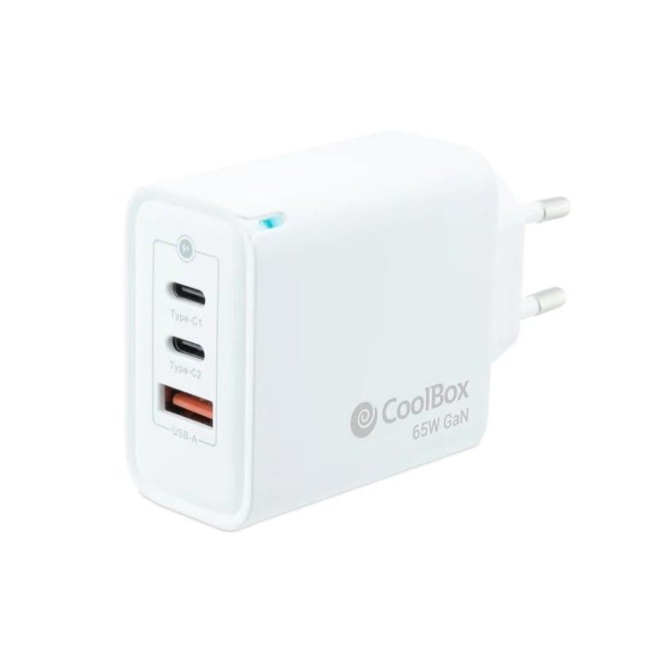 CoolBox CARREGADOR GAN 65W USB-C/USB-C/USB-A PAREDE