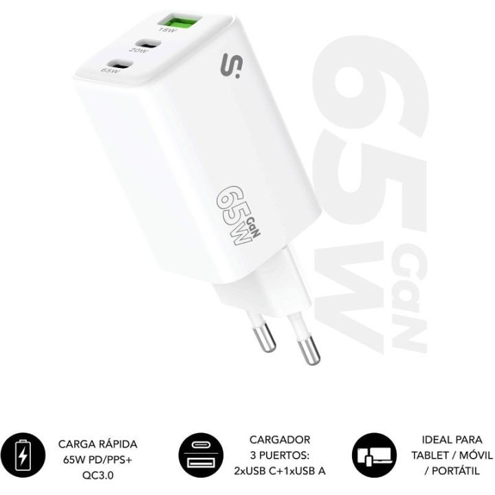 Carregador GaN 65W USB-C+c+a Subblim (SUBCHG-6G6530)