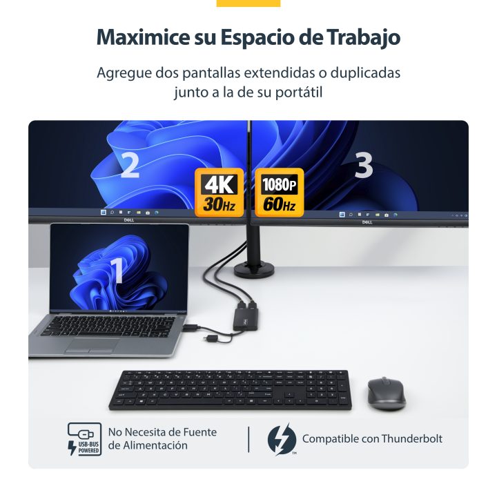 StarTech.com Adaptador de USB a HDMI Duplo, USB A/C para 2 Ecrãs HDMI…