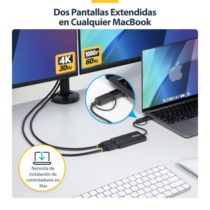 StarTech.com Adaptador de USB a HDMI Duplo, USB A/C para 2 Ecrãs HDMI…