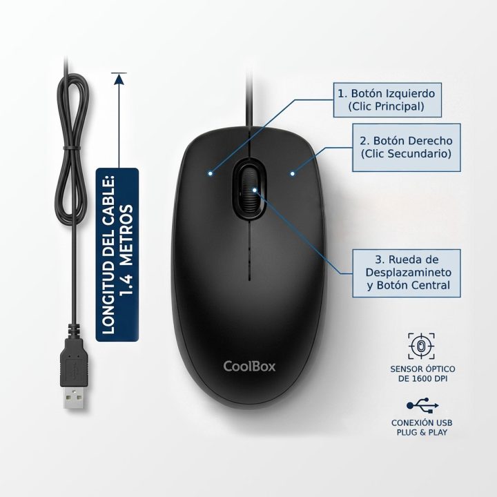 CoolBox U01 USB 1600DPI Black Mouse
