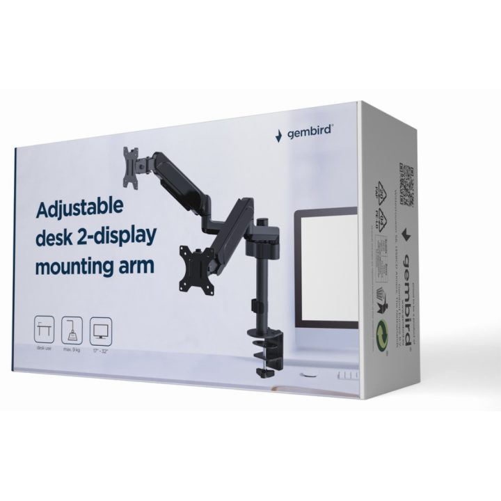 Gembird MA-DA2P-01 soporte para monitor 32" Escritorio Negro