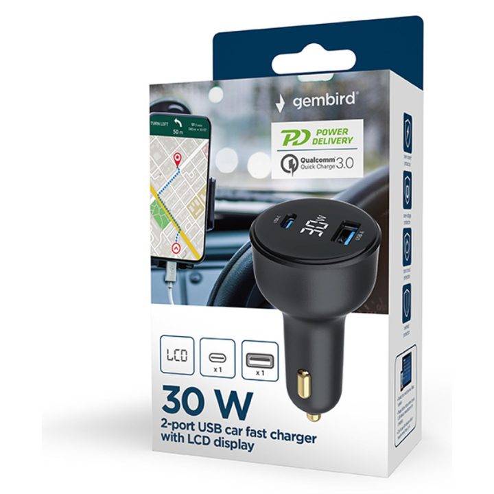 Gembird TA-UC-AC2PD30LCD-CAR-01 Universal Mobile Device Charger Black…