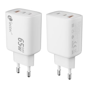 Leotec universal charger 65W GaN ultra slim 2 USB-C PD+1 USB white…