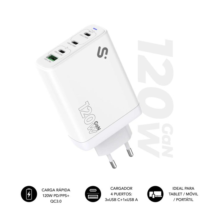 Carregador GaN Subblim 120W charger USB-C+c+c+a (SUBCHG-6G1204)