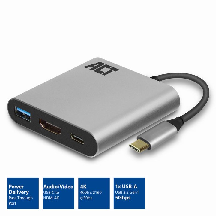 ACT AC7022 USB Graphics Adapter 4096 x 2160 Pixels Gray