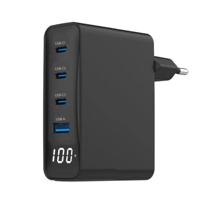 Gembird Fast USB GaN Charger 4 P 100 W LCD (TA-UC-PDQC100LCD01BK)