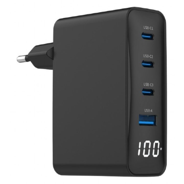 Gembird Carregador rápido USB GaN 4 P 100 W LCD (TA-UC-PDQC100LCD01BK)