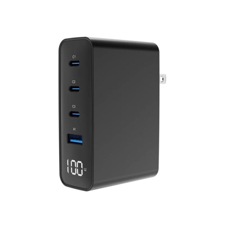 Gembird Cargador rápido 4 USB GaN 100 W, LCD (TA-UC-1A3CPD100-01BK)