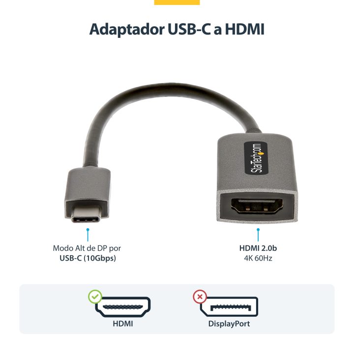 StarTech.com Adaptador Conversor USB-C a HDMI 4K 60Hz - Adaptador de…