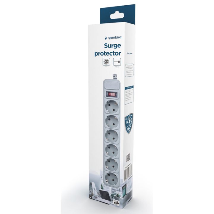 Gembird Surge Protector Power Strip, 6 Outlets, 1.8 m (SPG6-B-6C)