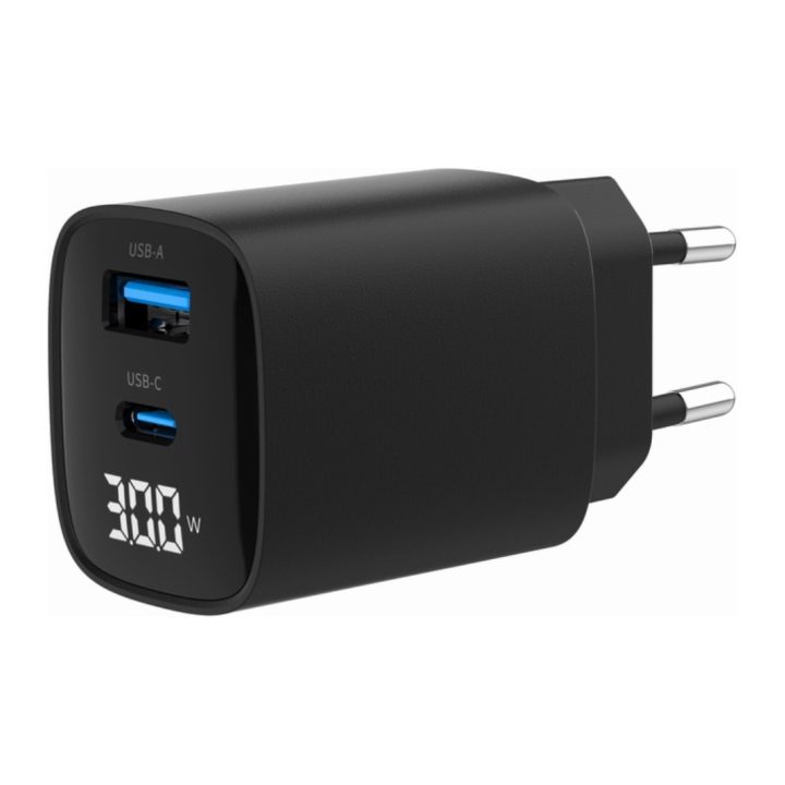 Gembird 30 W 2-Port USB Fast Charger with LCD (TA-UC-PDQC30LCDBK01)