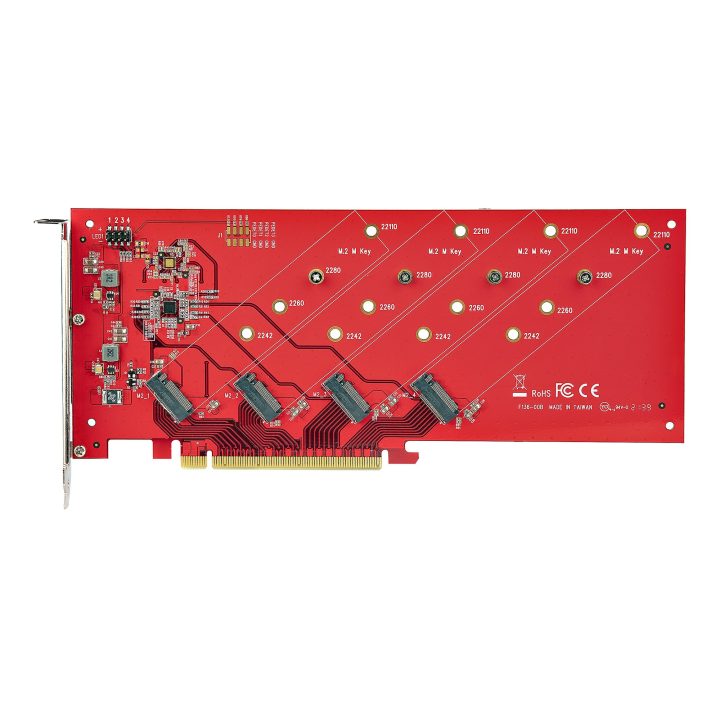 StarTech.com 4x M.2 PCIe Adapter Card, PCIe x16 to 4 NVMe or M.2 SSDs…