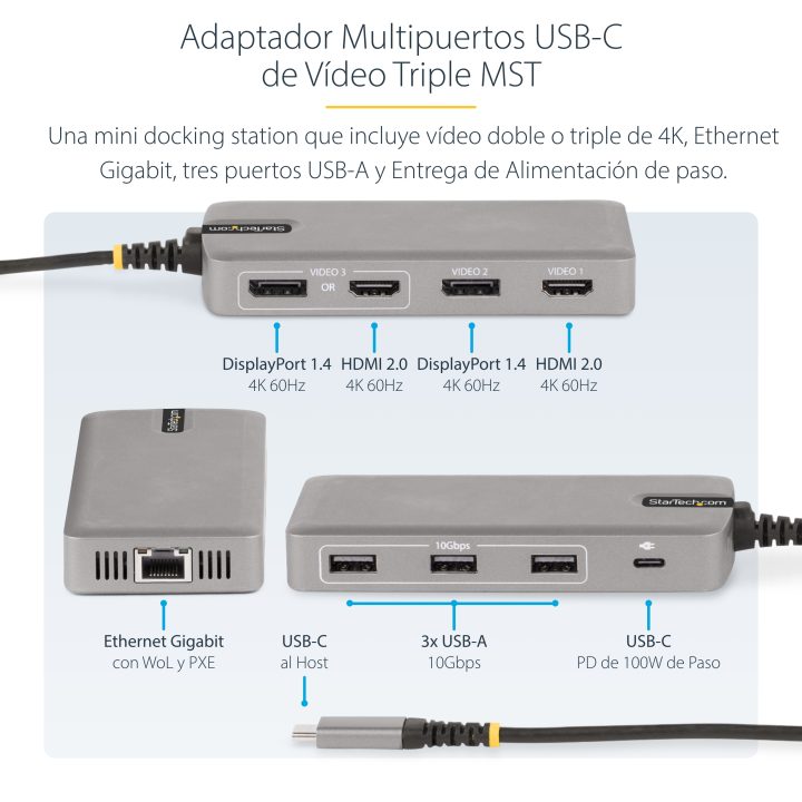 StarTech.com USB-C Multiport Adapter for 3 Monitors - Dual 4K 60Hz…