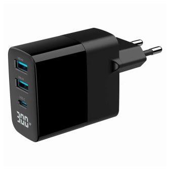 Gembird Cargador rápido3 USB GaN, 30 W LCD (TA-UC-PDQC30LCDBK02)