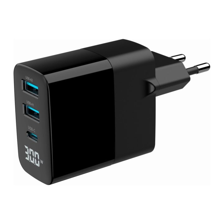 Gembird Cargador rápido3 USB GaN, 30 W LCD (TA-UC-PDQC30LCDBK02)